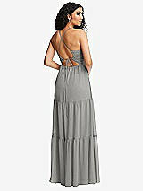 Rear View Thumbnail - Chelsea Gray Drawstring Bodice Gathered Tie Open-Back Maxi Dress with Tiered Skirt