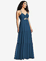 Alt View 1 Thumbnail - Dusk Blue Drawstring Bodice Gathered Tie Open-Back Maxi Dress with Tiered Skirt