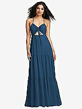 Alt View 2 Thumbnail - Dusk Blue Drawstring Bodice Gathered Tie Open-Back Maxi Dress with Tiered Skirt