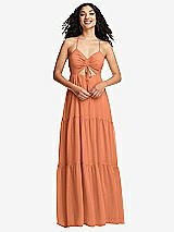 Front View Thumbnail - Sweet Melon Drawstring Bodice Gathered Tie Open-Back Maxi Dress with Tiered Skirt