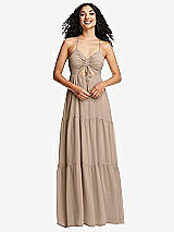 Front View Thumbnail - Topaz Drawstring Bodice Gathered Tie Open-Back Maxi Dress with Tiered Skirt