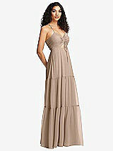 Side View Thumbnail - Topaz Drawstring Bodice Gathered Tie Open-Back Maxi Dress with Tiered Skirt
