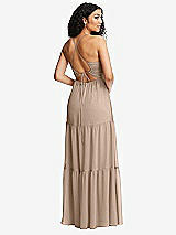 Rear View Thumbnail - Topaz Drawstring Bodice Gathered Tie Open-Back Maxi Dress with Tiered Skirt