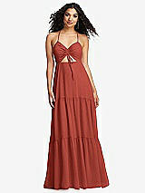 Alt View 2 Thumbnail - Amber Sunset Drawstring Bodice Gathered Tie Open-Back Maxi Dress with Tiered Skirt