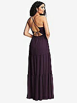 Rear View Thumbnail - Aubergine Drawstring Bodice Gathered Tie Open-Back Maxi Dress with Tiered Skirt