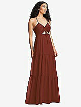 Alt View 1 Thumbnail - Auburn Moon Drawstring Bodice Gathered Tie Open-Back Maxi Dress with Tiered Skirt