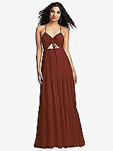Alt View 2 Thumbnail - Auburn Moon Drawstring Bodice Gathered Tie Open-Back Maxi Dress with Tiered Skirt