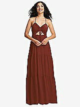 Front View Thumbnail - Auburn Moon Drawstring Bodice Gathered Tie Open-Back Maxi Dress with Tiered Skirt