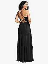 Rear View Thumbnail - Black Drawstring Bodice Gathered Tie Open-Back Maxi Dress with Tiered Skirt