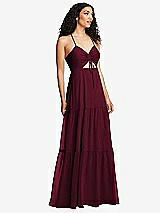 Alt View 1 Thumbnail - Cabernet Drawstring Bodice Gathered Tie Open-Back Maxi Dress with Tiered Skirt