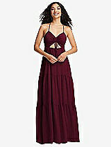 Front View Thumbnail - Cabernet Drawstring Bodice Gathered Tie Open-Back Maxi Dress with Tiered Skirt