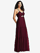 Side View Thumbnail - Cabernet Drawstring Bodice Gathered Tie Open-Back Maxi Dress with Tiered Skirt