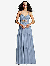 Front View Thumbnail - Cloudy Drawstring Bodice Gathered Tie Open-Back Maxi Dress with Tiered Skirt