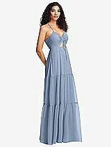 Side View Thumbnail - Cloudy Drawstring Bodice Gathered Tie Open-Back Maxi Dress with Tiered Skirt