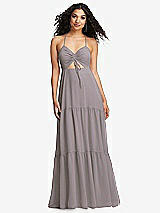 Alt View 2 Thumbnail - Cashmere Gray Drawstring Bodice Gathered Tie Open-Back Maxi Dress with Tiered Skirt