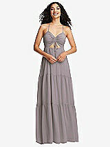 Front View Thumbnail - Cashmere Gray Drawstring Bodice Gathered Tie Open-Back Maxi Dress with Tiered Skirt