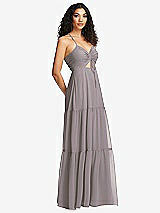 Side View Thumbnail - Cashmere Gray Drawstring Bodice Gathered Tie Open-Back Maxi Dress with Tiered Skirt
