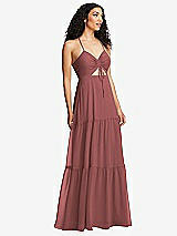 Alt View 1 Thumbnail - English Rose Drawstring Bodice Gathered Tie Open-Back Maxi Dress with Tiered Skirt