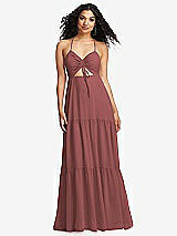 Alt View 2 Thumbnail - English Rose Drawstring Bodice Gathered Tie Open-Back Maxi Dress with Tiered Skirt
