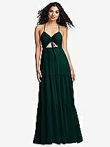 Alt View 2 Thumbnail - Evergreen Drawstring Bodice Gathered Tie Open-Back Maxi Dress with Tiered Skirt