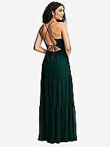 Rear View Thumbnail - Evergreen Drawstring Bodice Gathered Tie Open-Back Maxi Dress with Tiered Skirt