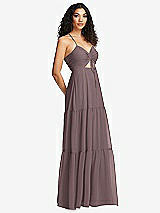 Side View Thumbnail - French Truffle Drawstring Bodice Gathered Tie Open-Back Maxi Dress with Tiered Skirt
