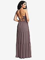 Rear View Thumbnail - French Truffle Drawstring Bodice Gathered Tie Open-Back Maxi Dress with Tiered Skirt