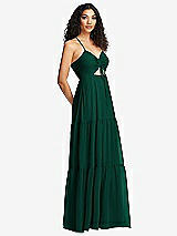 Side View Thumbnail - Hunter Green Drawstring Bodice Gathered Tie Open-Back Maxi Dress with Tiered Skirt