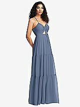 Side View Thumbnail - Larkspur Blue Drawstring Bodice Gathered Tie Open-Back Maxi Dress with Tiered Skirt