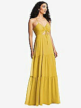 Alt View 1 Thumbnail - Marigold Drawstring Bodice Gathered Tie Open-Back Maxi Dress with Tiered Skirt