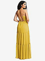Rear View Thumbnail - Marigold Drawstring Bodice Gathered Tie Open-Back Maxi Dress with Tiered Skirt