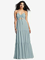 Alt View 2 Thumbnail - Morning Sky Drawstring Bodice Gathered Tie Open-Back Maxi Dress with Tiered Skirt