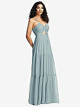 Side View Thumbnail - Morning Sky Drawstring Bodice Gathered Tie Open-Back Maxi Dress with Tiered Skirt