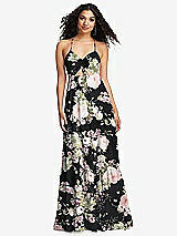 Alt View 2 Thumbnail - Noir Garden Drawstring Bodice Gathered Tie Open-Back Maxi Dress with Tiered Skirt