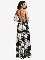 Rear View Thumbnail - Noir Garden Drawstring Bodice Gathered Tie Open-Back Maxi Dress with Tiered Skirt