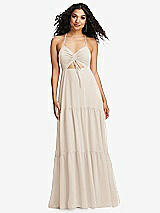 Alt View 2 Thumbnail - Oat Drawstring Bodice Gathered Tie Open-Back Maxi Dress with Tiered Skirt