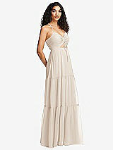 Side View Thumbnail - Oat Drawstring Bodice Gathered Tie Open-Back Maxi Dress with Tiered Skirt