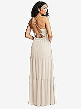 Rear View Thumbnail - Oat Drawstring Bodice Gathered Tie Open-Back Maxi Dress with Tiered Skirt