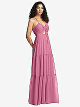 Side View Thumbnail - Orchid Pink Drawstring Bodice Gathered Tie Open-Back Maxi Dress with Tiered Skirt