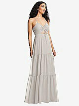 Alt View 1 Thumbnail - Oyster Drawstring Bodice Gathered Tie Open-Back Maxi Dress with Tiered Skirt