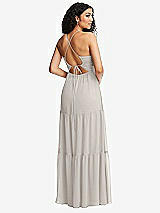 Rear View Thumbnail - Oyster Drawstring Bodice Gathered Tie Open-Back Maxi Dress with Tiered Skirt