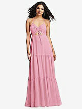 Alt View 2 Thumbnail - Peony Pink Drawstring Bodice Gathered Tie Open-Back Maxi Dress with Tiered Skirt