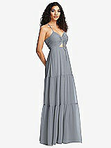 Side View Thumbnail - Platinum Drawstring Bodice Gathered Tie Open-Back Maxi Dress with Tiered Skirt