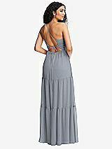 Rear View Thumbnail - Platinum Drawstring Bodice Gathered Tie Open-Back Maxi Dress with Tiered Skirt