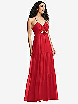 Alt View 1 Thumbnail - Parisian Red Drawstring Bodice Gathered Tie Open-Back Maxi Dress with Tiered Skirt