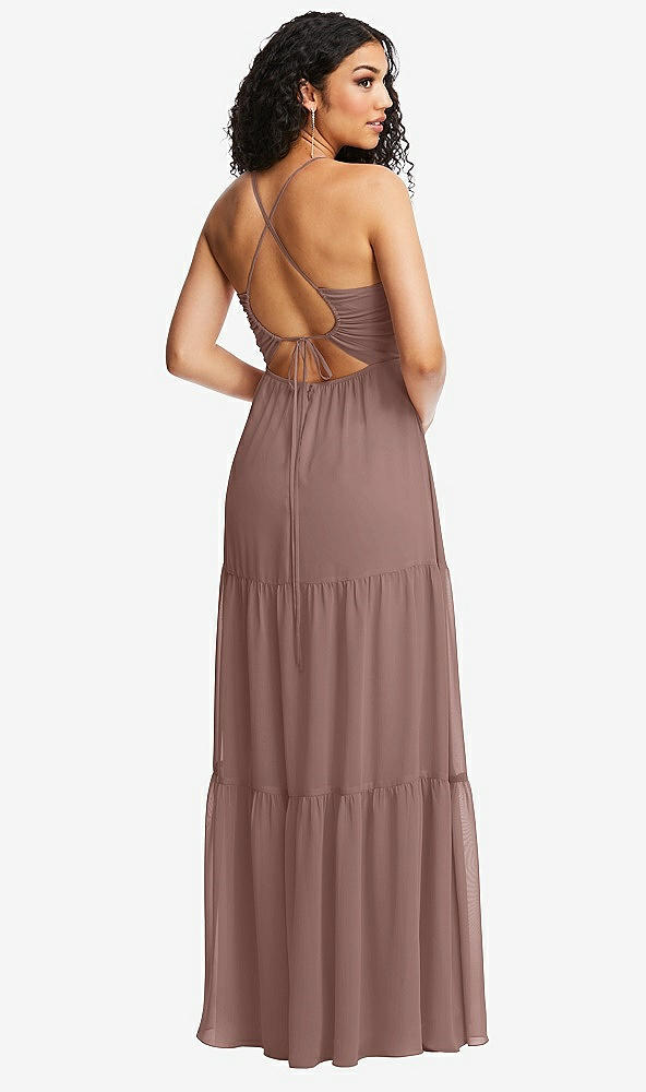 Back View - Sienna Drawstring Bodice Gathered Tie Open-Back Maxi Dress with Tiered Skirt
