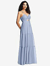 Side View Thumbnail - Sky Blue Drawstring Bodice Gathered Tie Open-Back Maxi Dress with Tiered Skirt