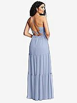 Rear View Thumbnail - Sky Blue Drawstring Bodice Gathered Tie Open-Back Maxi Dress with Tiered Skirt