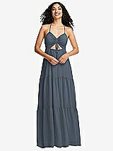Front View Thumbnail - Silverstone Drawstring Bodice Gathered Tie Open-Back Maxi Dress with Tiered Skirt