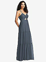 Side View Thumbnail - Silverstone Drawstring Bodice Gathered Tie Open-Back Maxi Dress with Tiered Skirt